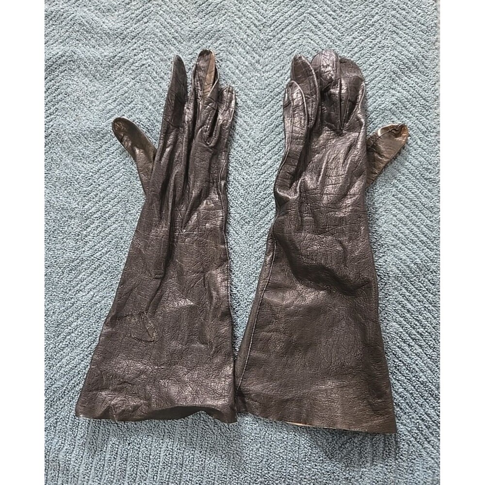 VTG West Germany Real Kid Opera Gloves 12" Leather Black 6 1/2